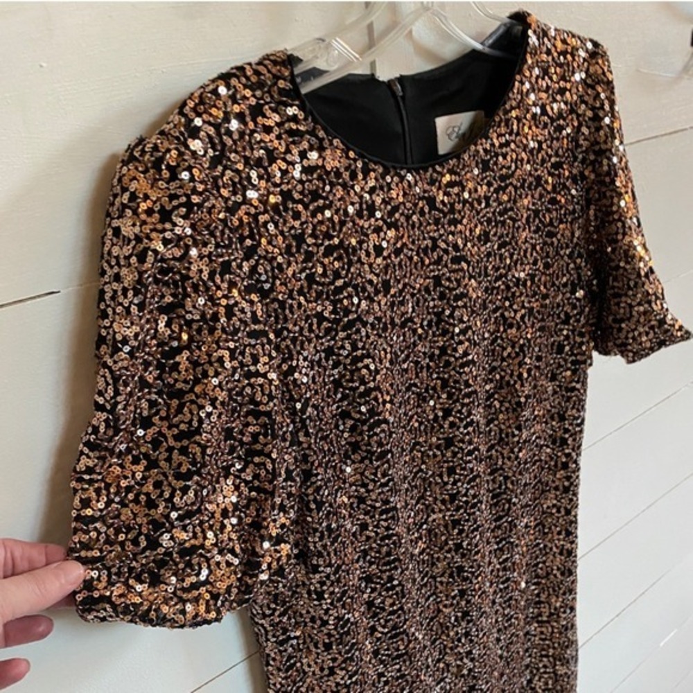 Eliza J Womens Bronze Black Sequin Puff Sleeve Shift Mini Dress Size 10 - Picture 7 of 9